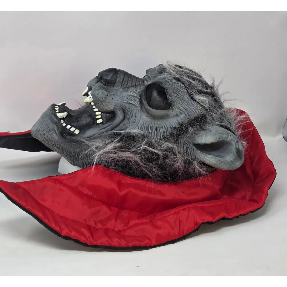 Vintage Easter Unlimited Werewolf Mask Red Hooded Grey Rubber Horror Halloween